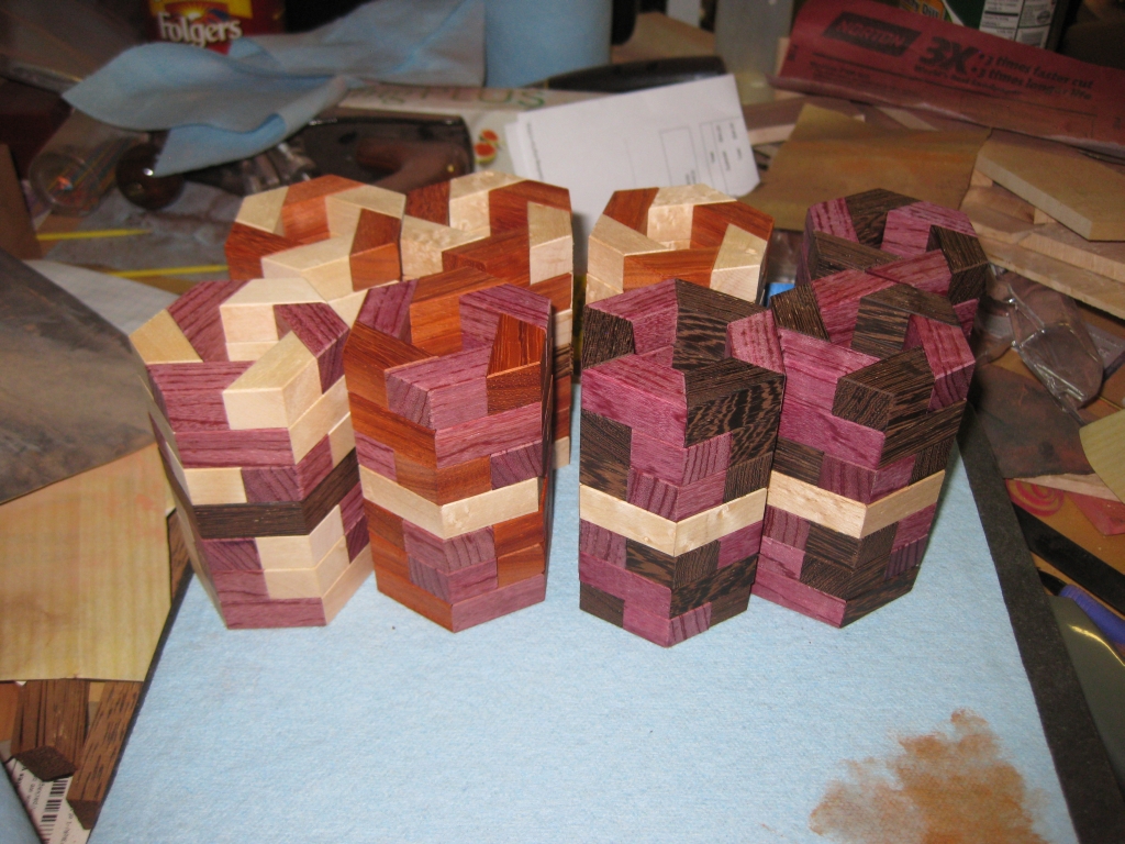 The puzzles pre-finishing.  Here they are unsanded.